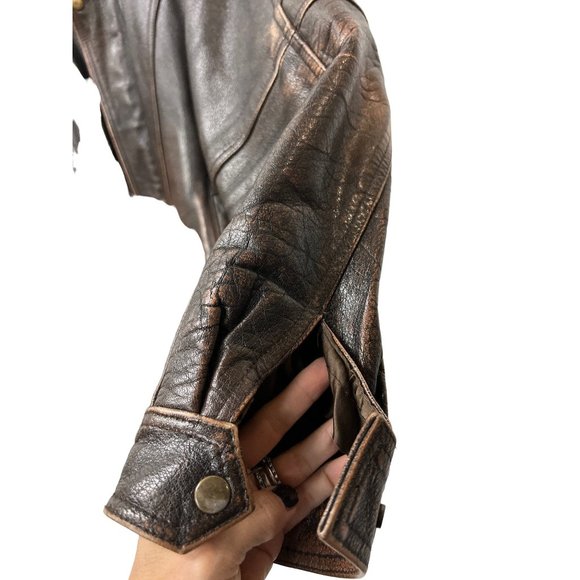 Vintage Leather King Motorcycle Jacket Brown Leather Bomber Biker Coat XL - Picture 3 of 12